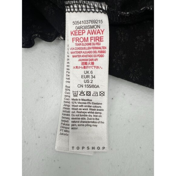 Topshop US 2 Black Daisy Crop Top Puff Sleeve Lettuce Hem Square Neck Y2K - Picture 5 of 8